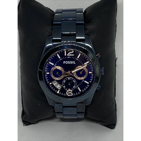 Fossil Perfect Boyfriend ES4093 Women Navy Blue Ba - Picture 1 of 12